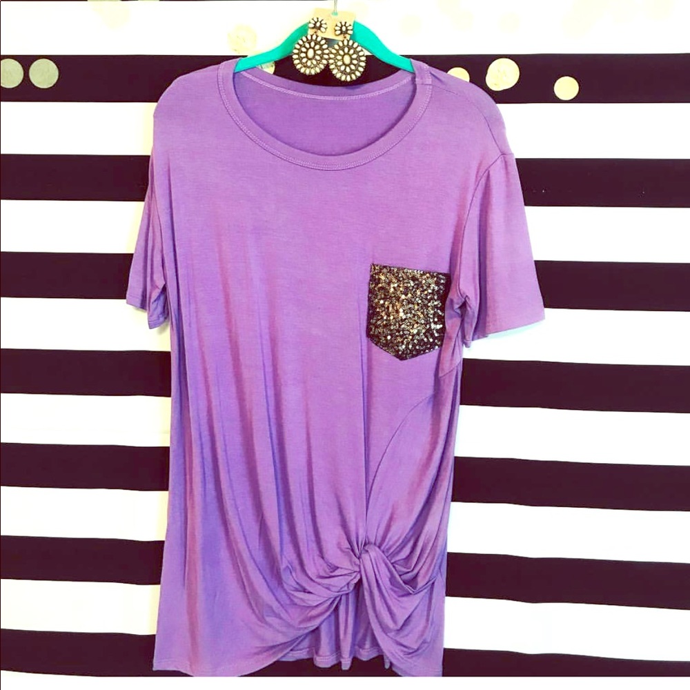 Long purple sequin pocket tee!